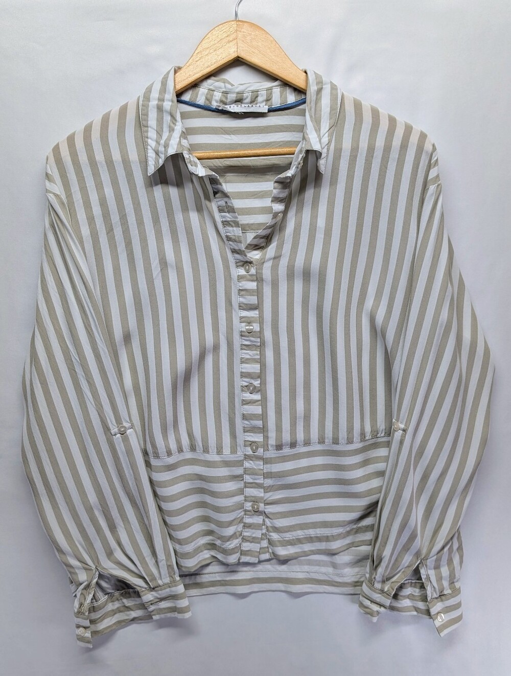 19.Jane + Delancey Anthropologie Striped Beige and White Button-Up Shirt